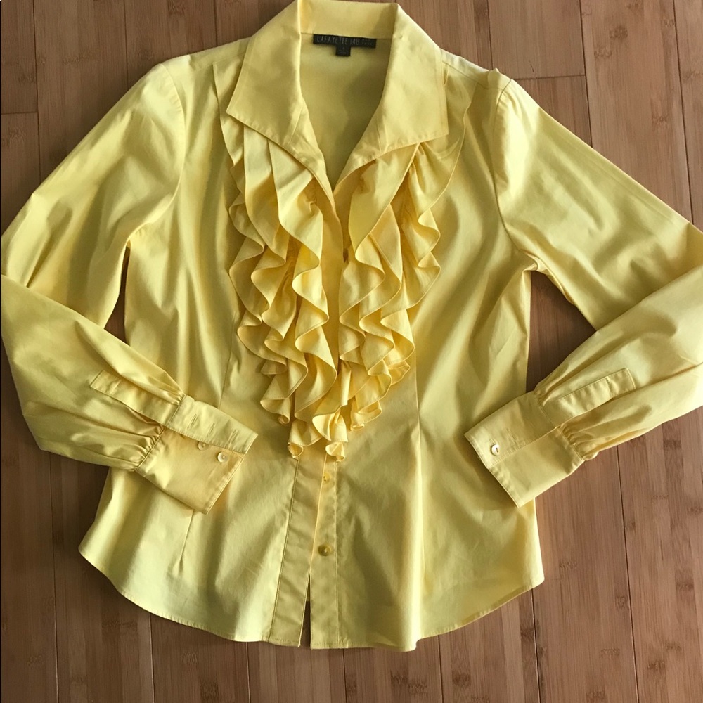 Lafayette 148 Yellow ruffle, button down shirt - Picture 4 of 6